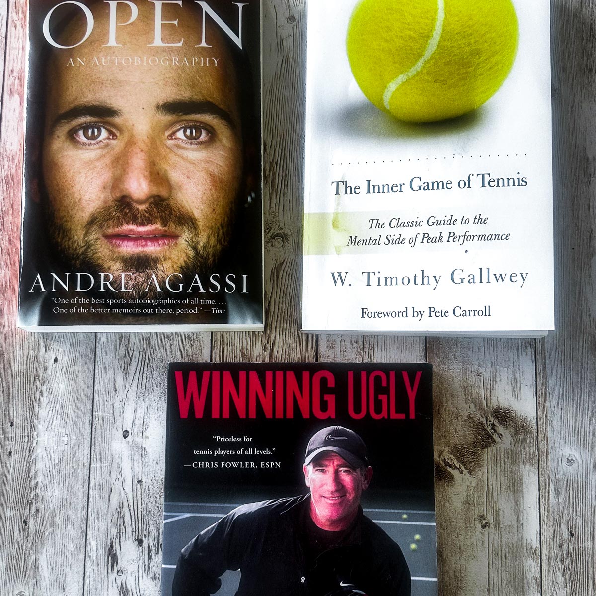 Three books about tennis.